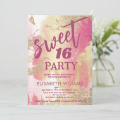 Cooler, moderner Rosa-Aquarellglitter Einladung (Stehend Vorderseite)