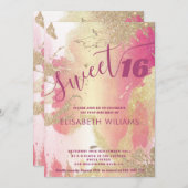 Cooler, moderner Rosa-Aquarellglitter Einladung (Vorne/Hinten)