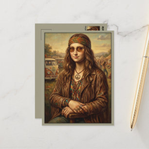 Cooler Mona Lisa Hippie Campervan Postkarte