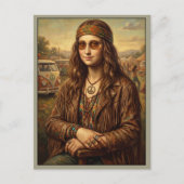 Cooler Mona Lisa Hippie Campervan Postkarte (Vorderseite)