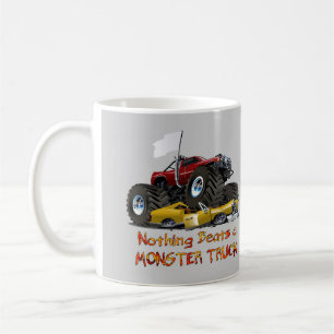 Cooler Monster-Lkw, der ein Zeichnend Auto zerklei Kaffeetasse