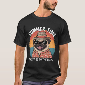 Cooler Mops in Sommeroutfit - Strandliebhaber-Hund T-Shirt