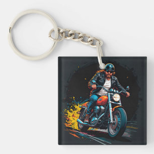 Cooler Motorradfahrer auf Motorrad Schlüsselanhänger