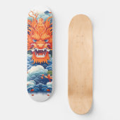 Cooler Mythischer Drachenkopf Orange Blue Hue Skateboard (Vorderseite)