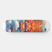 Cooler Mythischer Drachenkopf Orange Blue Hue Skateboard (Horizontal)