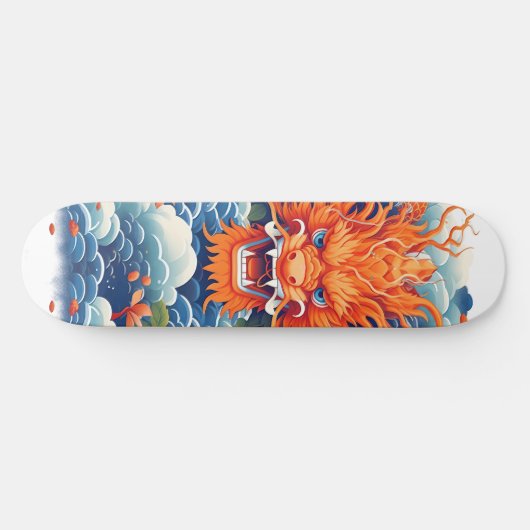 Cooler Mythischer Drachenkopf Orange Blue Hue Skateboard (Horizontal)