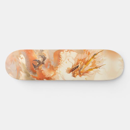 Cooler mythischer Goldener Drache in Wolken Skateboard (Horizontal)
