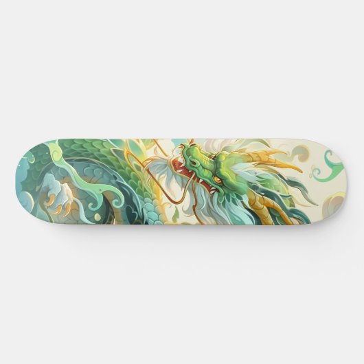 Cooler Mythischer Grüner Drache in Wolken Skateboard (Horizontal)