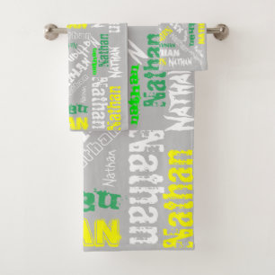 Cooler Name Collage Moderne Typografie Benutzerdef Badhandtuch Set