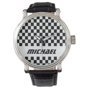 Cooler Name Schwarz-Weiß Kariert Racing Armbanduhr