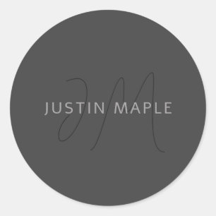 Cooler Name und Monogramm   Dunkelgrau Runder Aufkleber