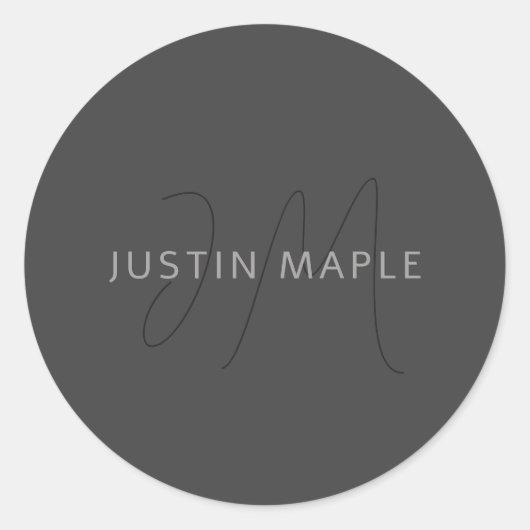 Cooler Name und Monogramm | Dunkelgrau Runder Aufkleber (Vorderseite)