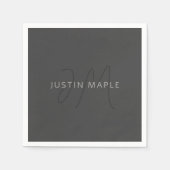 Cooler Name und Monogramm | Dunkelgrau Serviette (Vorderseite)