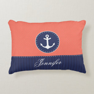 Cooler Navy Blue Coral Anker Personalisierter Text Dekokissen