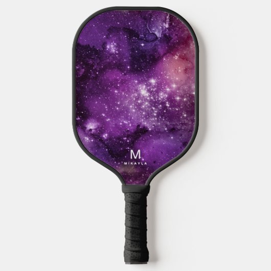Cooler Nebula Galaxy Monogramm Name Lila Pickleball Schläger (Vorderseite)