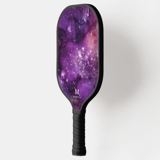 Cooler Nebula Galaxy Monogramm Name Lila Pickleball Schläger (Links)