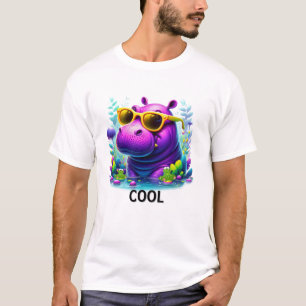 Cooler Neon-Nilpferd-Loungierender im Sumpf T-Shirt