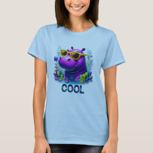 Cooler Neon-Nilpferd-Loungierender im Sumpf T-Shirt