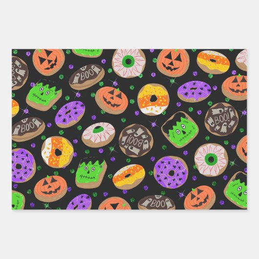 Cooler Niedlicher Glitzer Confetti Donuts Hallowee Geschenkpapier Set (Vorderseite)