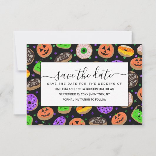 Cooler Niedlicher Glitzer Confetti Donuts Hallowee Save The Date (Vorderseite)