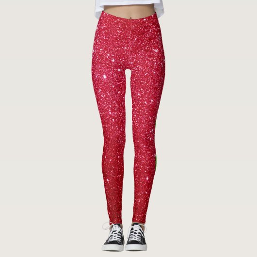 cooler niedlicher, hellroter Glitzer Leggings (Vorderseite)
