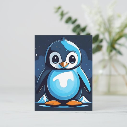 Cooler Niedlicher Pinguin Blue Postkarte (Stehend Vorderseite)