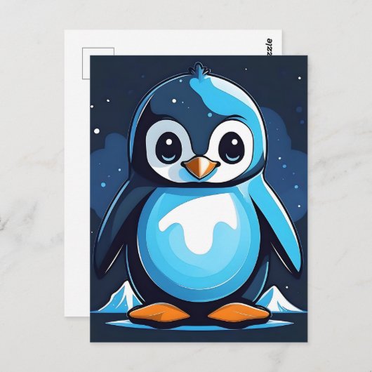 Cooler Niedlicher Pinguin Blue Postkarte (Vorne/Hinten)