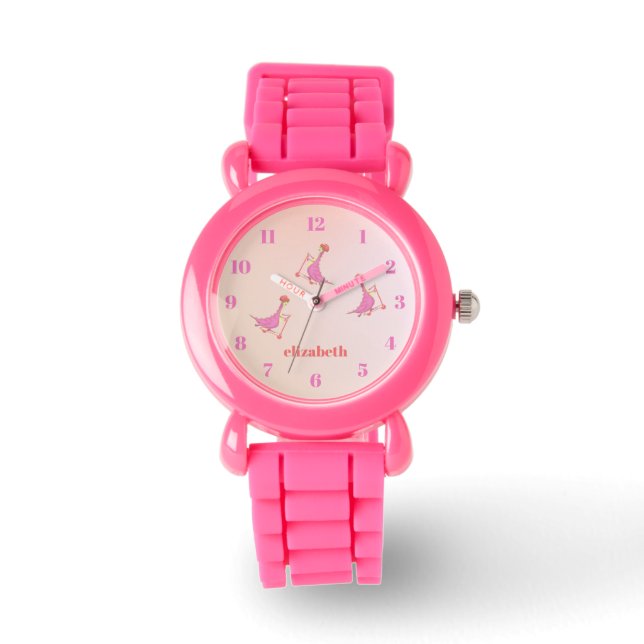 Cooler Niedlicher Pink Dinosaurier Muster Mädchenn Armbanduhr (Vorderseite)