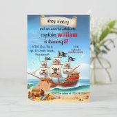 cooler niedlicher Schwimmbadschiff Pirate Geburtst Einladung (Stehend Vorderseite)