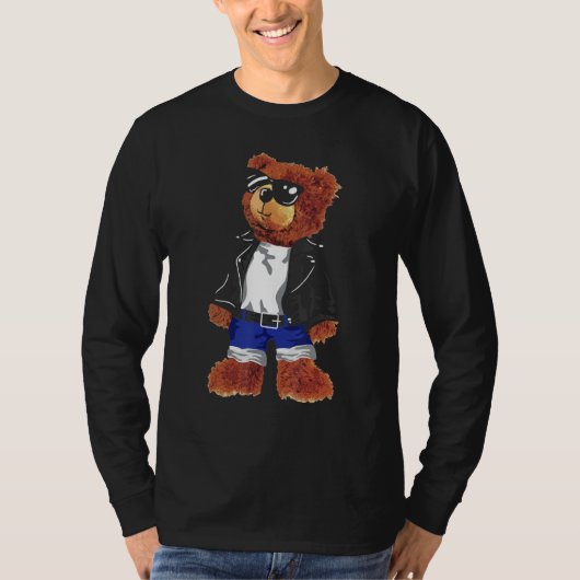 Cooler Niedlicher Teddy-Bär mit Sonnenbrille Leder T-Shirt (Vorderseite)