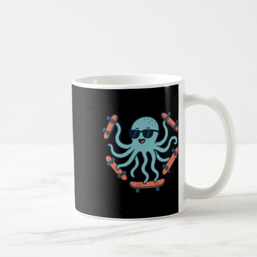 Cooler Oktopus Skateboard-Cartoon Kaffeetasse (Rechts)