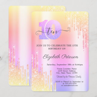 Cooler Ombre Glitzer Tropfen 10. Geburtstag Einladung