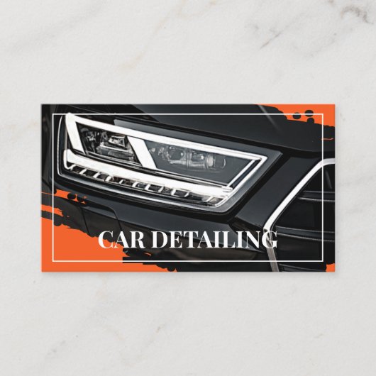 Cooler Orange Car Service Detaillierte Fotovorlage Visitenkarte (Vorderseite)