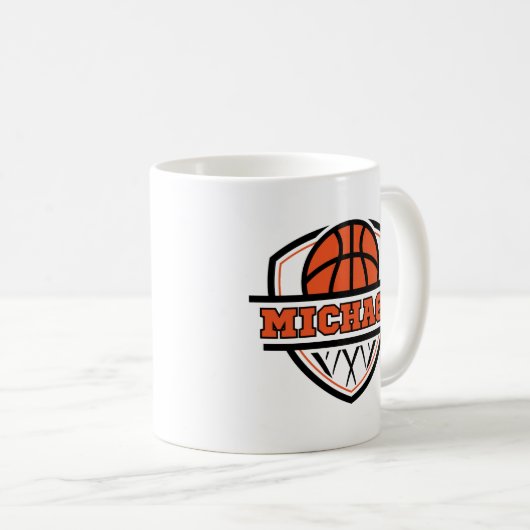 Cooler Orangenschwarzer Basketball Kaffeetasse (VorderseiteRechts)