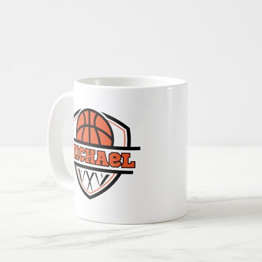 Cooler Orangenschwarzer Basketball Kaffeetasse (Vorderseite Links)