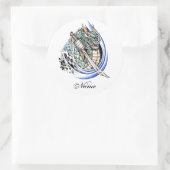 Cooler orientalischer Drache mit Klingetätowierung Runder Aufkleber (Tasche)