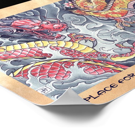 Cooler orientalischer Drachengott Tätowiersturm Poster (Ecke)