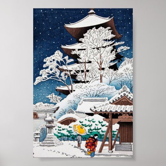 Cooler orientalischer Hasui Kawase Winterschnee Poster (Vorne)