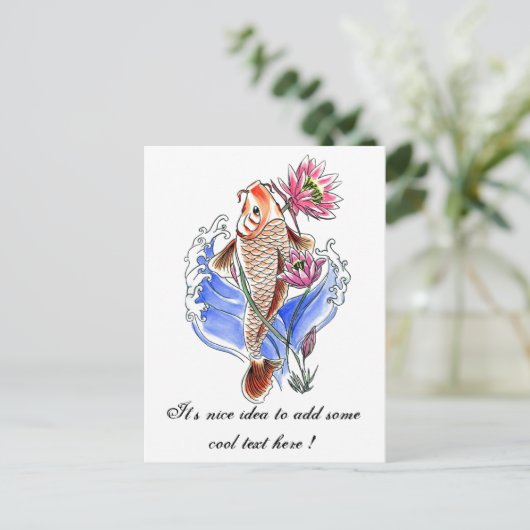 Cooler Orientalischer Koi Karpfen Fisch Lotus tatt Postkarte (Stehend Vorderseite)