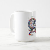 Cooler orientalischer roter Drache mit Kaffeetasse (Vorderseite Links)