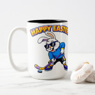 Cooler Osterhase Hockeyspieler Zweifarbige Tasse