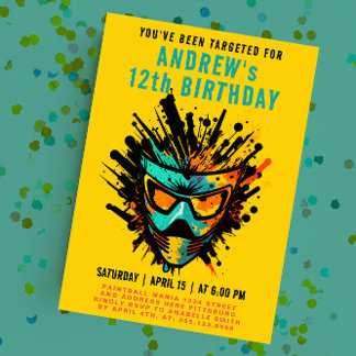 Cooler Paintball-Spritzer Gelbes Party Einladung