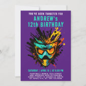 Cooler Paintball Spritzer Lila Party Einladung (Vorderseite)