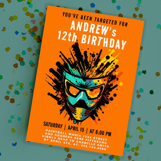 Cooler Paintball Spritzer Orange Party Einladung
