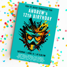 Cooler Paintball-Spritzer Türkis Tee Einladung