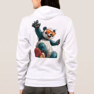 Cooler Panda auf einem farbenfrohen Skateboard mit Hoodie