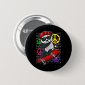 Cooler Panda Bär fährt Skateboard  Button (Vorne & Hinten)
