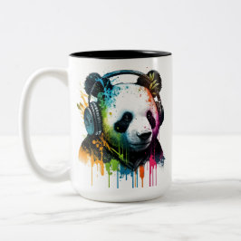 Cooler Panda Bär mit Kopfhörern! Zweifarbige Tasse