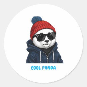 Cooler Panda mit Brille und Beanie Runder Aufkleber