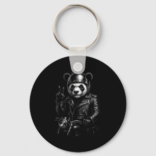 Cooler Panda Punk Friedenszeichen Motorrad  Schlüsselanhänger
